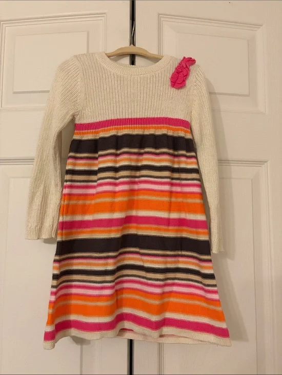 Gymboree Vintage Sweater Dress with Pink & Orange Stripes and Rosette Size 2T