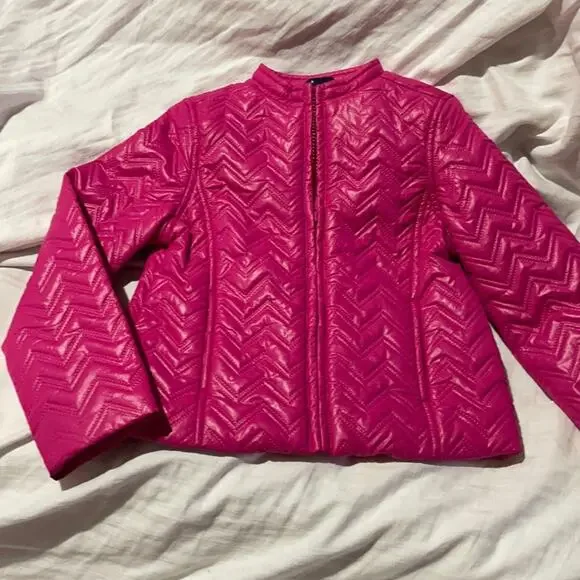 Gymboree s 5/6 hot pink full front zip quilted chevron pattern jacket nwot
