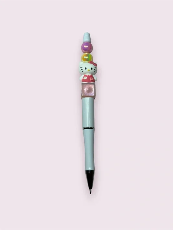 Hello Kitty Pen Black ink with Pink & Multicolor Beads New