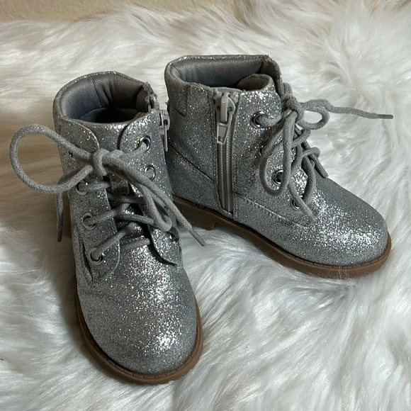 Mia Silver Glitter Lace Toddler Boots