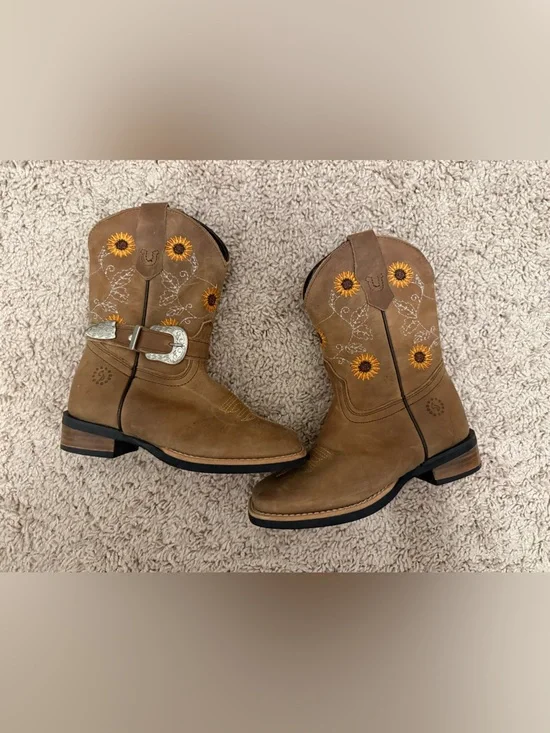 Kids Sunflower Embroidered Brown Western Boots size 1