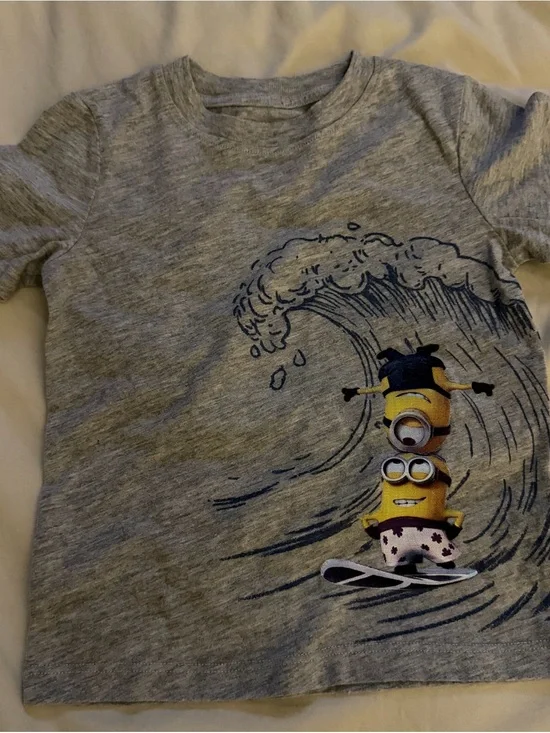 Gymboree Gray Tee with Yellow Minions Surfing Graphic