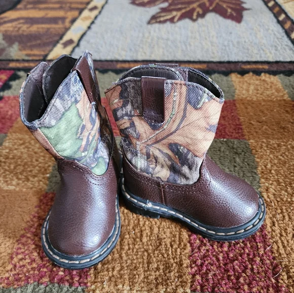 Brown Leather & Camo Toddler Cowboy Boots