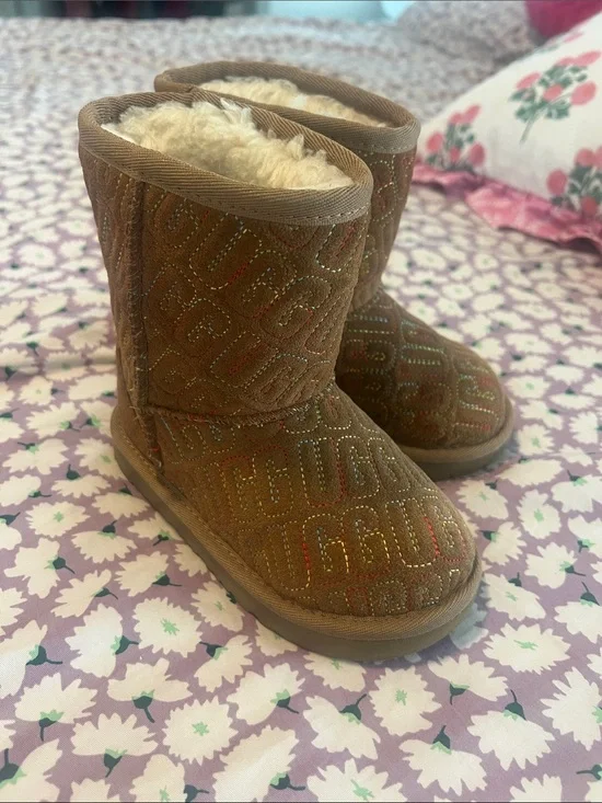 UGG Kids Brown Glitter Logo Shearling Boots