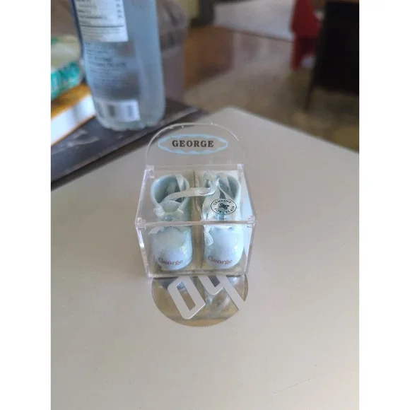 Vintage Russ Berrie Name Porcelain Baby Boy Booties Ornament 