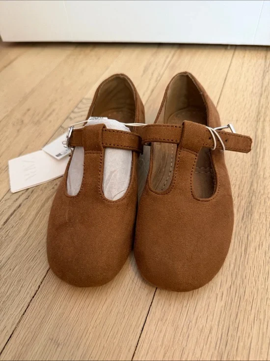 Zara Kids Brown Suede T-Strap Dress Shoes