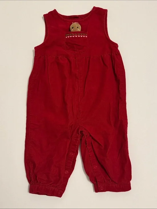 Gymboree Red Corduroy Overalls with Gingerbread Girl Pocket Pal - 6-12 months