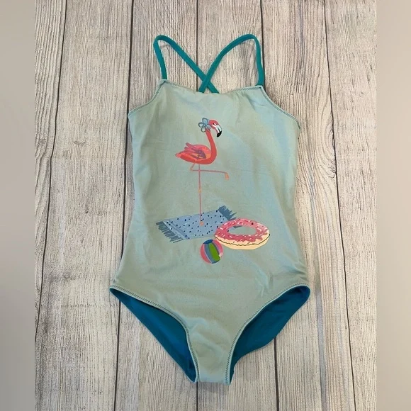 GYMBOREE Girls Flamingo Print one piece Swimsuit summer style  - blue /size S