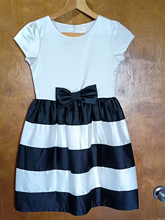 10 Gymboree Black and White Striped Bow Dress Classy Formal Party