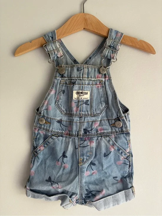 OshKosh B'gosh Light Blue Denim Cherry Print Shortalls
