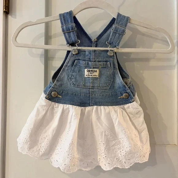 Oshkosh denim bib‎ dress with white eyelits siz 6month