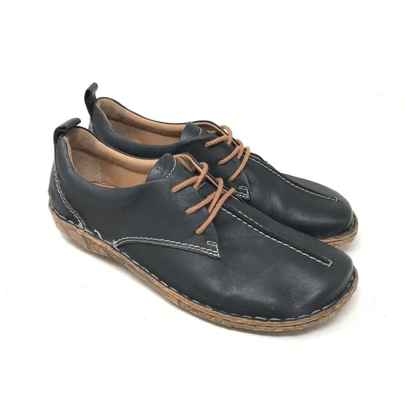 Josef Seibel Womens 39 Oxford Rosalie 50 Black Leather Stitch Lace Up Comfort