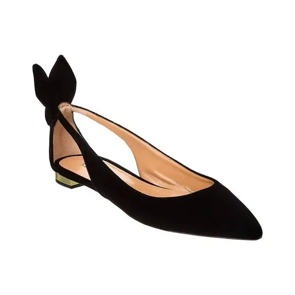 Aquazzura Bow Tie Velvet Slingback Flat, Black