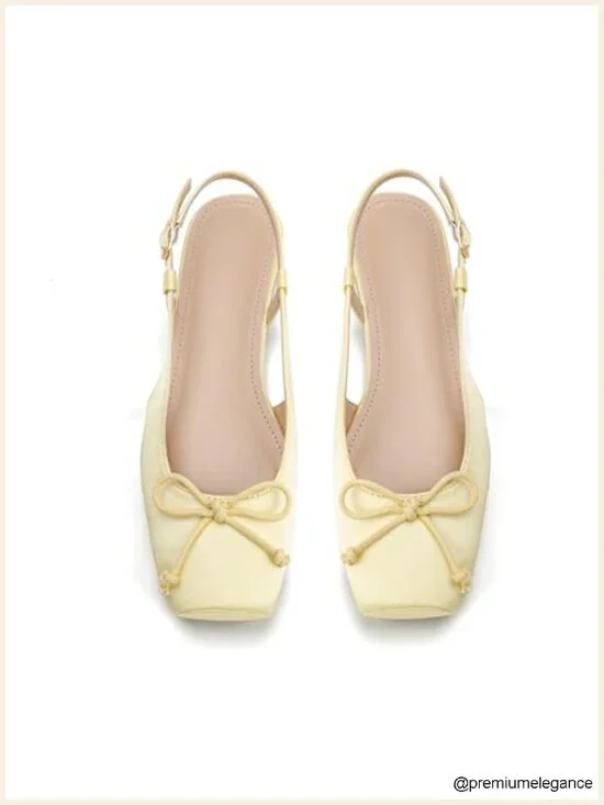 Square Toe Bow Knit Dressy Ballet Flats with Ankle Buckles Slingback