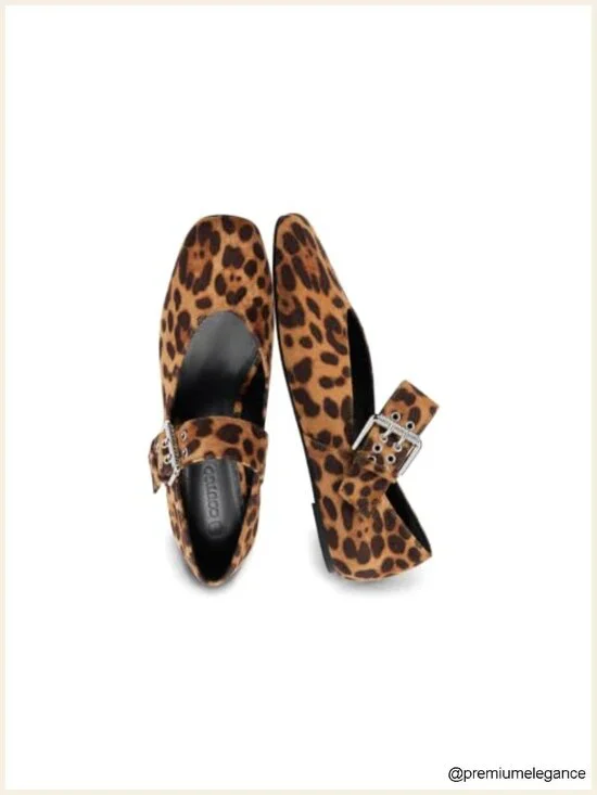 Square Toe Adjustable Strap Mary Jane Flats with Wide Buckle, Memory Foam