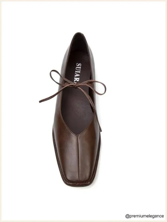 Lace Up Ballet Flats Square Toe Mary Jane Bow Slip On Comfortable Ballerina