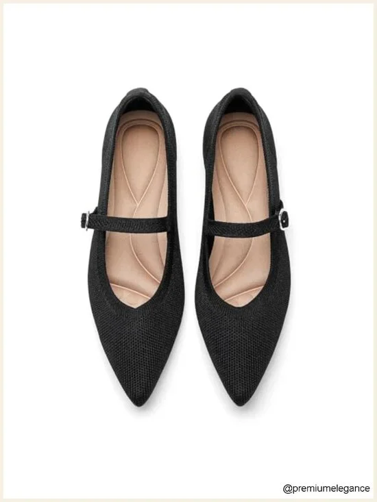 Pointed Toe Knit Ballet Flats with Adjustable Ankle Strap