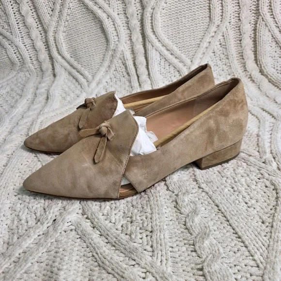 Cole Haan Grand 360 Suede Pointed Toe Bow Loafers Flats Tan Women 10B