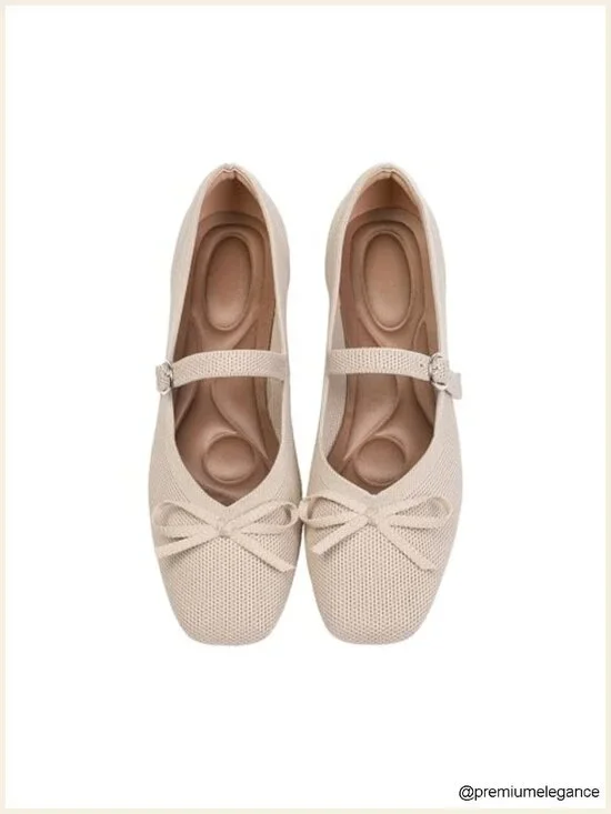 Women's Square Toe Knit Flats with Ankle Strap, Washable Dressy Mary Jane
