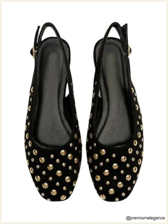 Women's Studded Slingback Flats Closed Toe Low Heel Ballet Flats Casual Party