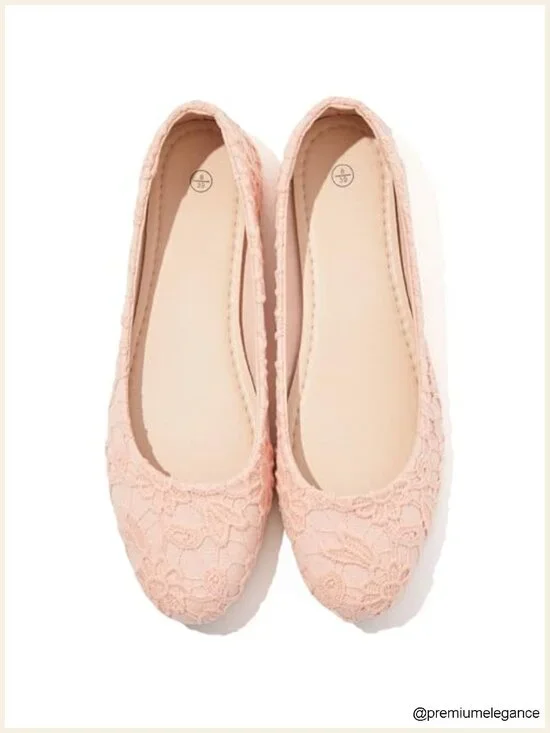 Lace Mesh Ballet Flats Round Toe Low Heel - Foldable & Comfortable