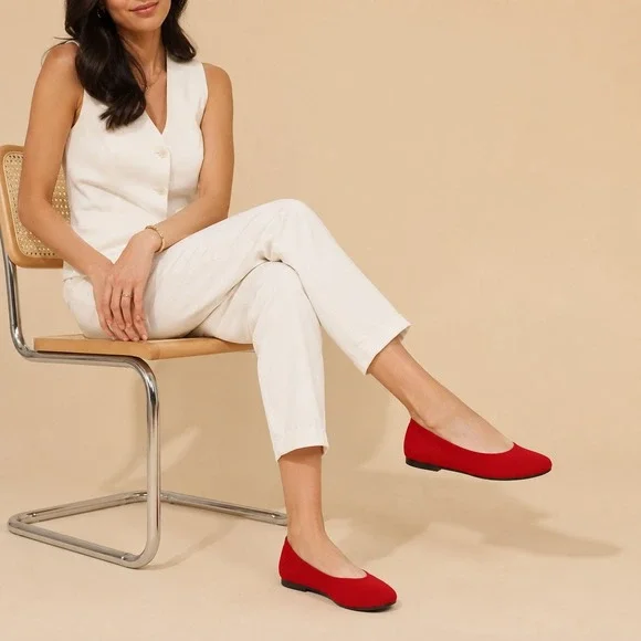 VIVAIA Claire Round Toe Ballet Flats Red Women's Knit Comfort  EU/39.5 US/8.5