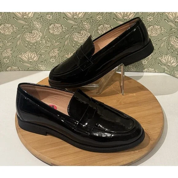 Cole Haan Haverhill Penny Loafers Women's 10B Black Patent Shoes Classy Comfort