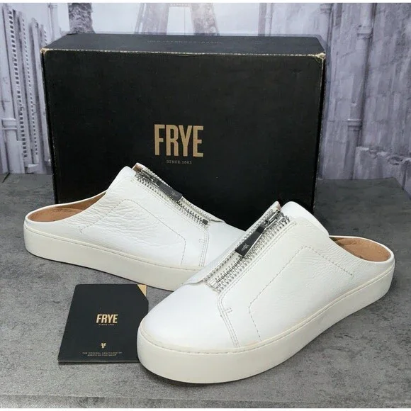 FRYE  Women’s Lena Zip Mule Shoe,White Size 8.5M