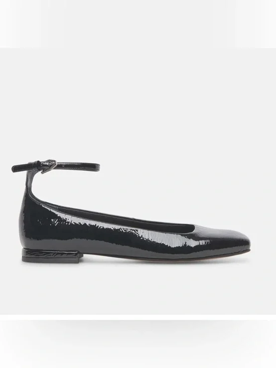 Ashya Ballet Flats Midnight Crinkle Patent - Midnight Black