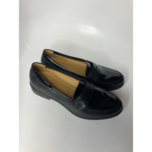 Hotter Dorset Loafers Womens 9 Black Excellent Patent Leather Penny Shoes