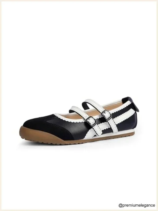 Two Strap Mary Jane Ballet Flats Faux Leather Sneakerina