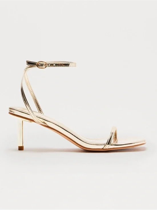Fashion Nova Gold Metallic Ankle-Strap Kitten Heel Sandals