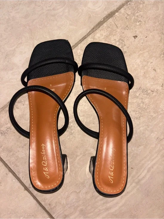 Black Strappy Square-Toe Sandals