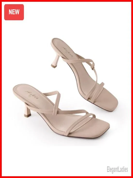 Strappy Kitten Heels Square Open Toe 2.25 Inch Heeled Sandals Slip On Mules
