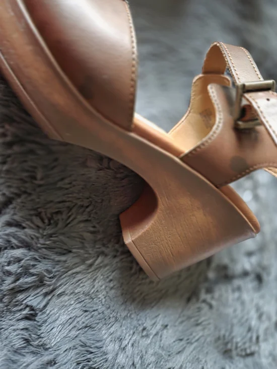 Bprn Brown Leather Platform Sandal with Buckle