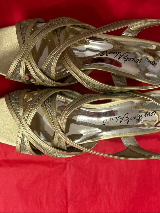 easy street Gold Metallic Strappy Heels