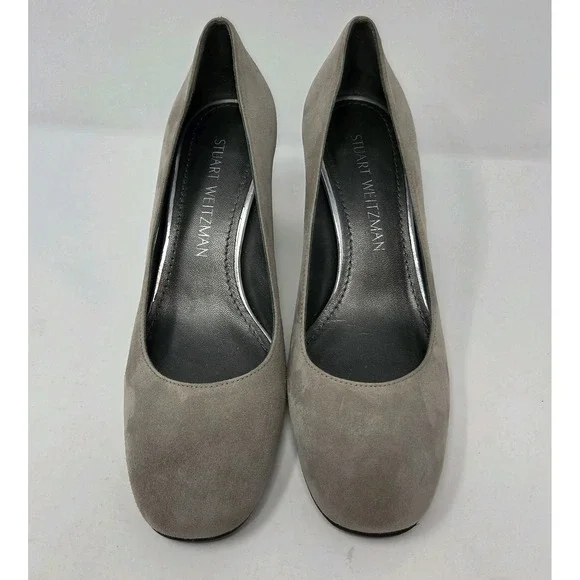 Stuart Weitzman Size 6 Midmary Light Gray Suede Block Heel Pump Women's NICE