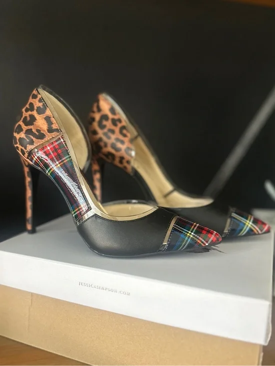 Jessica Simpson Leopard & Tartan Pointed Stiletto Pumps - Multi Color