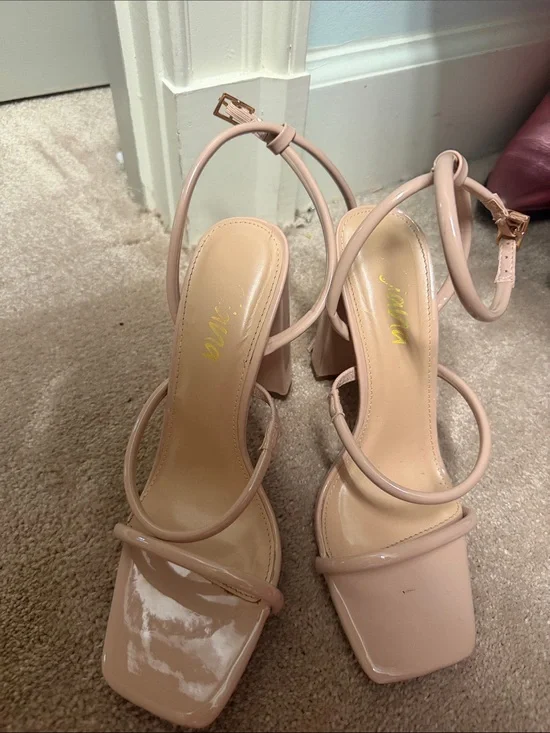 Nude Strappy Block Heel Sandals - Women