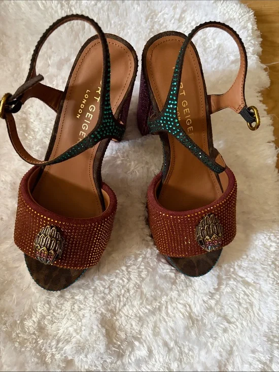 Kurt Geiger Kensington platform Brown and Teal Embellished Slingback Heels