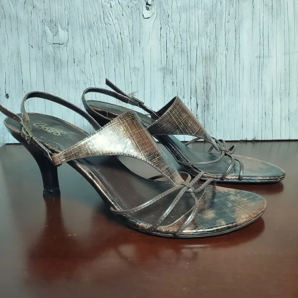 Carlos By Carlos Santana La Bamba Leather Strappy Heels, 10, Brown Gold