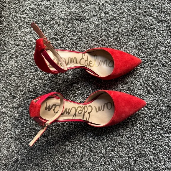 Sam Edelman Red Suede Pointed-Toe Ankle Strap Heels