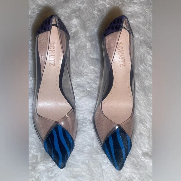 SCHUTZ Blue and Black Transparent Heels pumps size 5.5B
