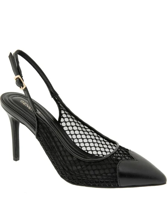 BCBGeneration Black Mesh Pointed Slingback Heels