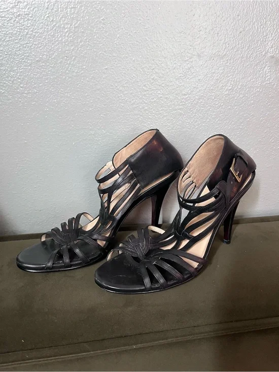 Cole Haan Nike air Black Leather Strappy High Heel Sandals