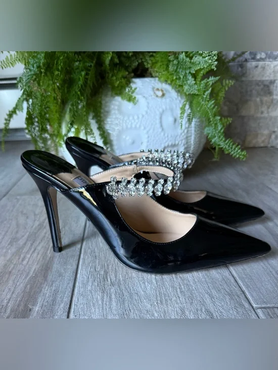 Jimmy Choo Black Patent Crystal Embellished Stiletto Mules