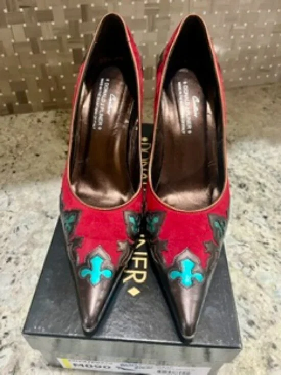 Donald Pliner Couture Pumps - Metallic, Red Suede with 