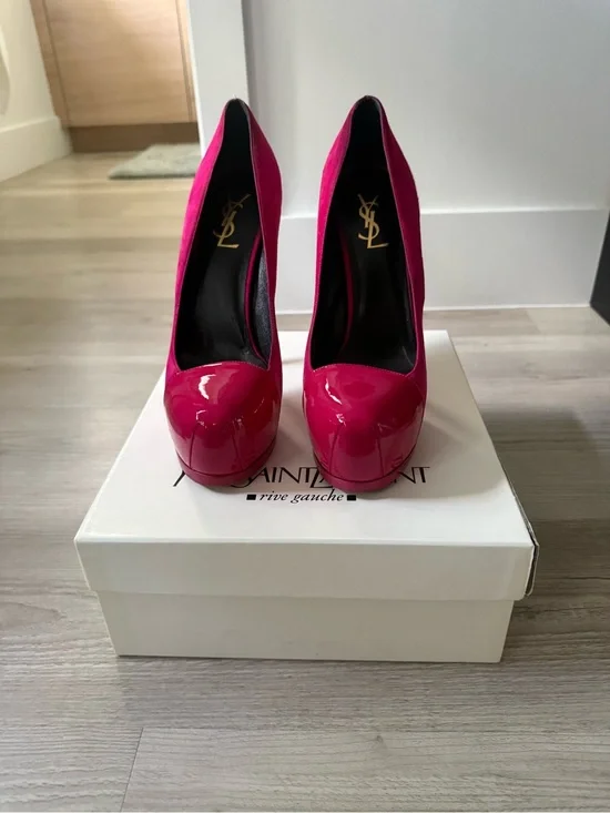 Saint Laurent Hot Pink Patent Leather Platform Pumps