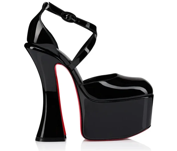 Christian Louboutin Aquadorcet 160 Black Patent Platform Strap Heel Pump 37
