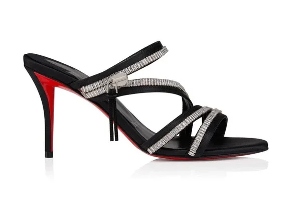 Christian Louboutin Merylzip Strass 80 Black Crystal Sandal Mule Heel Pump 41